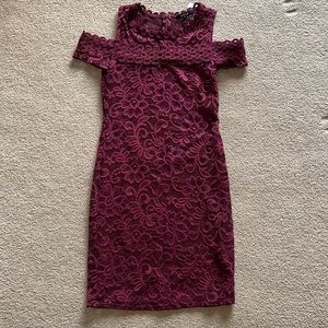 Burgundy Cocktail Formal Dress with off the shoulder straps